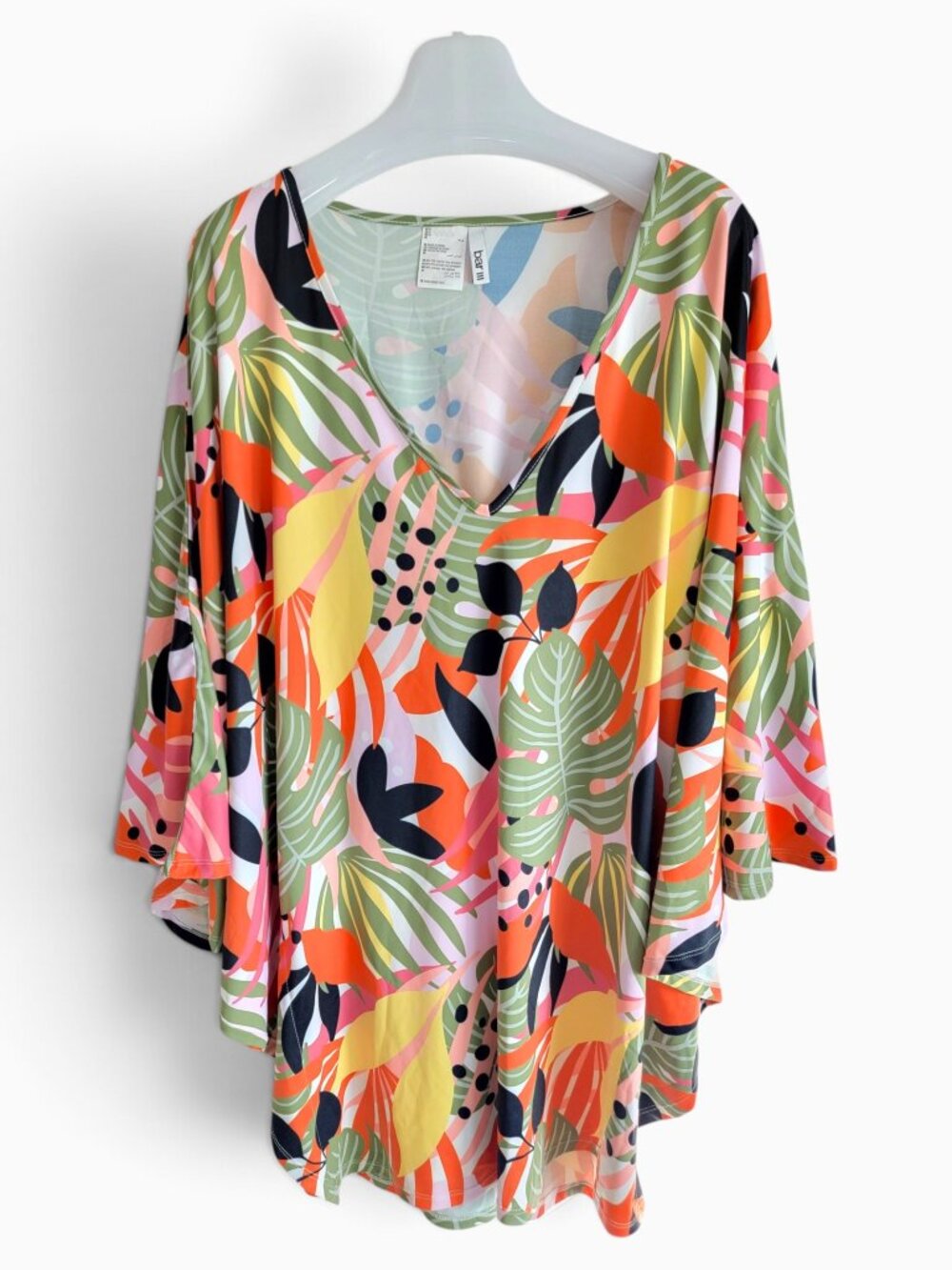 Bar III Tropical Batwing Caftan Swim Cover Up M V Neck Resort Vacation Colorful